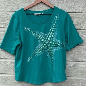 Chico’s Large Starfish Sequin Top. Size 2